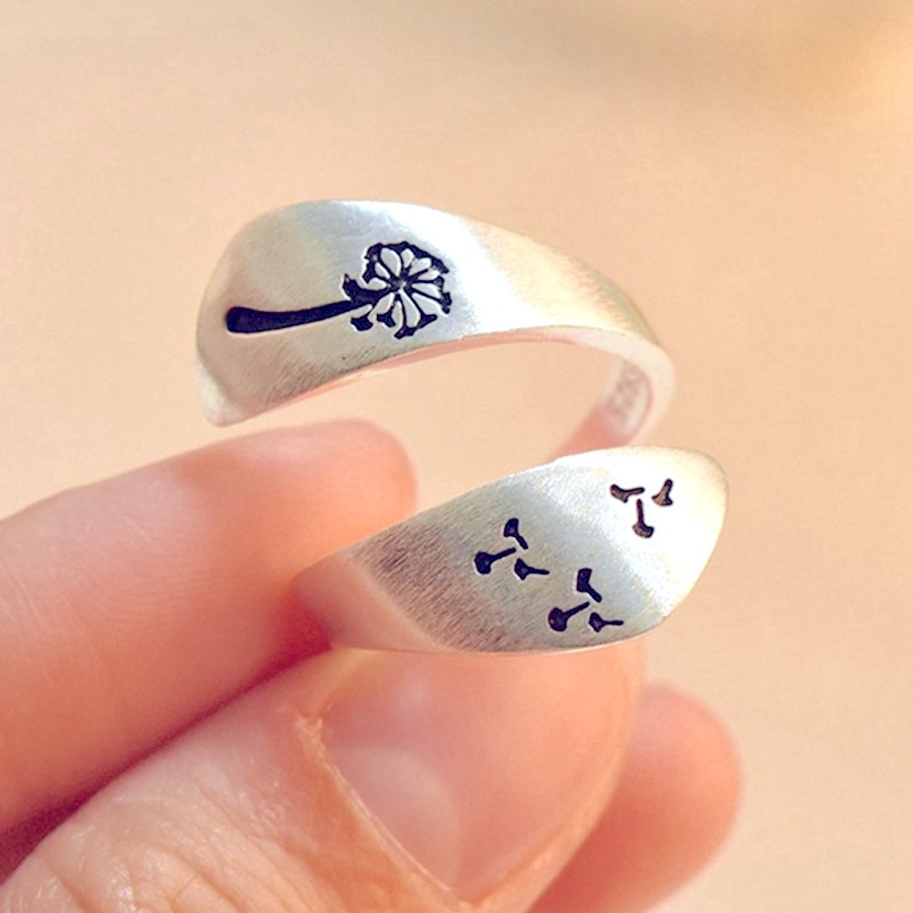 NEW Engraved Dandelion Wrap Ring 925 Sterling Silver - Picture 6 of 13